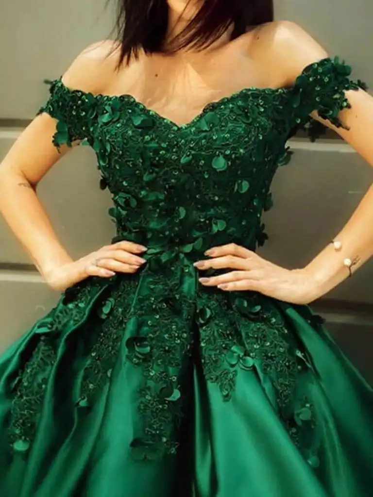 Robe de Bal Verte en Dentelle avec Appliques Florales, Tenue de Soirée Courte en Satin, Décolletée, pour Femme