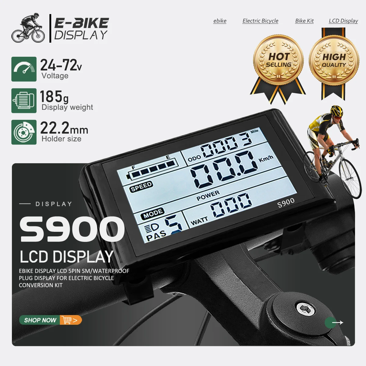 Ebike Display JN S900 24V36V48V52V60V72V Ebike LCD SM/Waterproof Plug Display For Electric Bike Conversion Kit