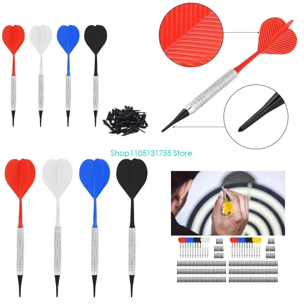 

K0EF Safe Darts 12Pieces 14g Darts Set Soft Plastic Tip Plastic Barrels Iron Nickel Plated Shaft Plastic Flight with 100 Tip