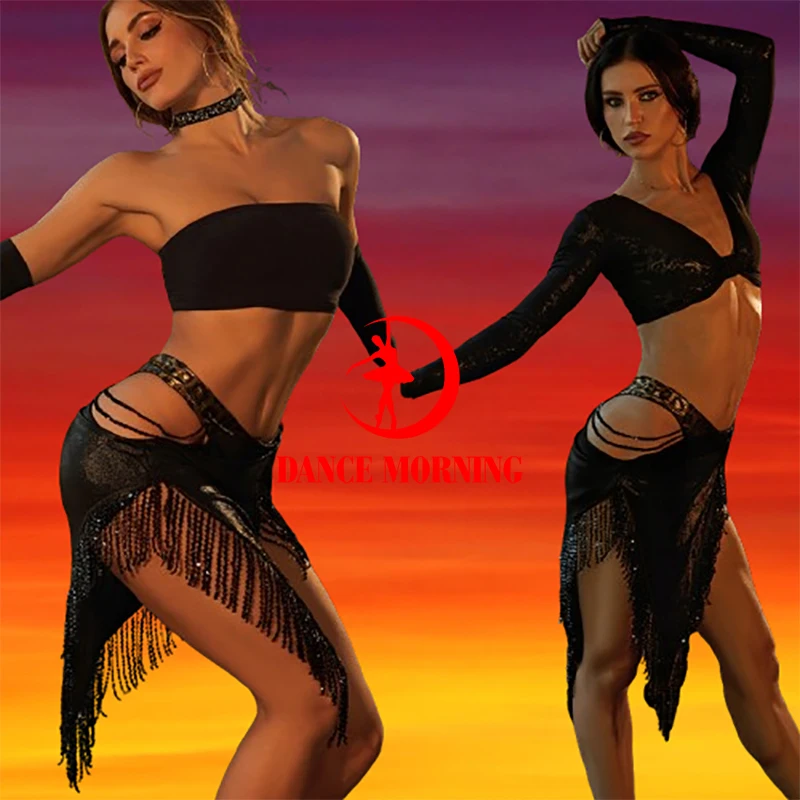 

Юбка с бахромой для латинских танцев ZYM, топ для взрослых женщин, профессиональная танцевальная одежда для сценических соревнований, женская сексуальная синяя леопардовая красная 25079