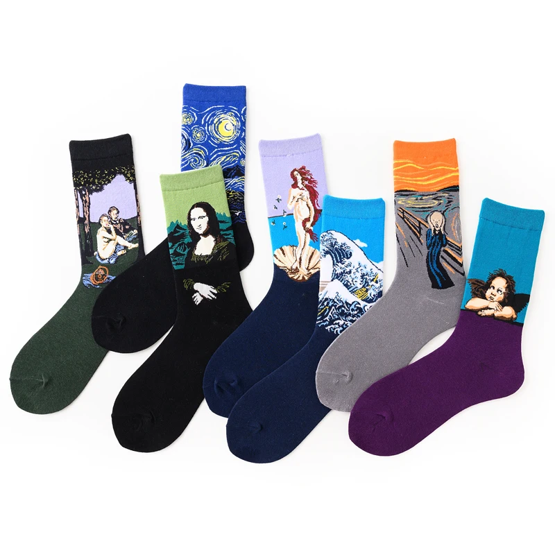 1 Pair Retro Women Art Van Gogh Mural World Famous Oil Painting Series Men Socks Funny Socks Men And Women UNISEX Long SOCKS