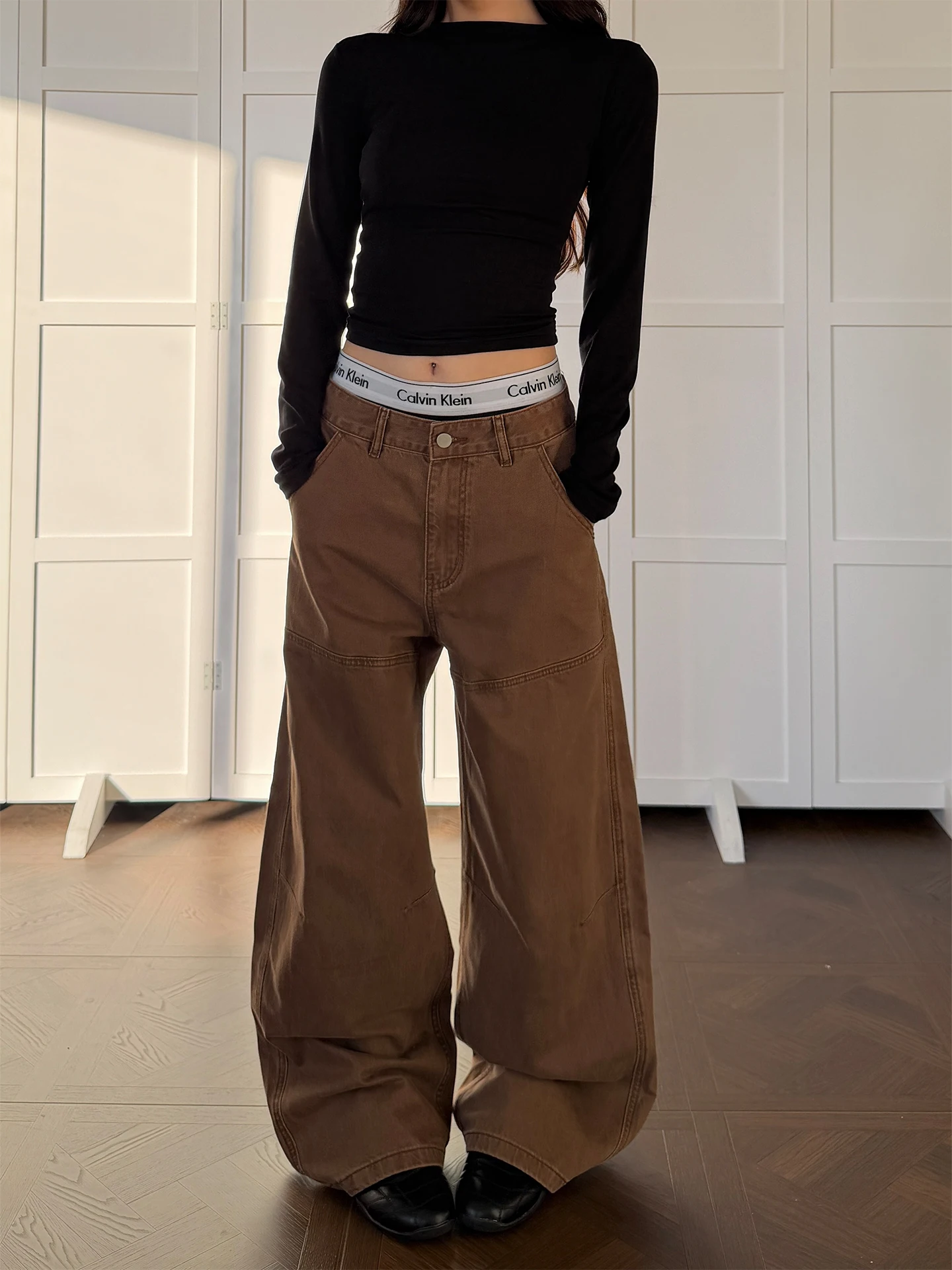 

Джинсы Don Cry Brown Knife с эффектом потертости и пэчворка, свободного кроя, с широкими штанинами, унисекс, винтажные, с завышенной талией, из хлопкового денима