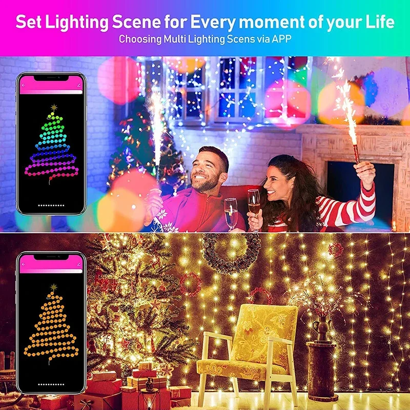 TuYa WiFi Smart String Lights Outdoor IP65 Waterproof Fairy Lights RGB Music Sync Garland Lights With Alexa Google Home