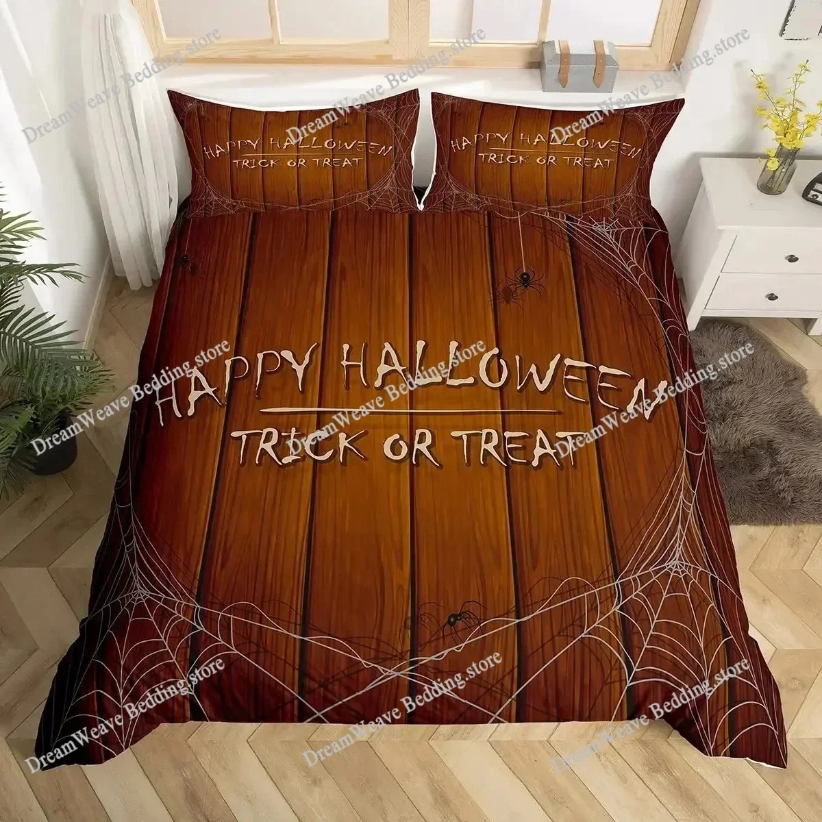 Bedding Decor Spider Web Duvet Cover Set Halloween Spider Bedding Sets Boys Girls Black White Comforter Cover Trick or Treat Qui
