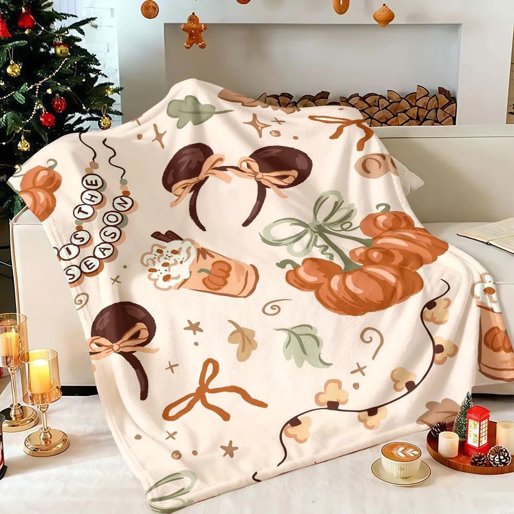 Coquette Fall Pumpkin Spice Latte Bow Flannel Blanket Soft Fuzzy Plush Cozy Warm Throw for Sofa Bed Couch Home Decor