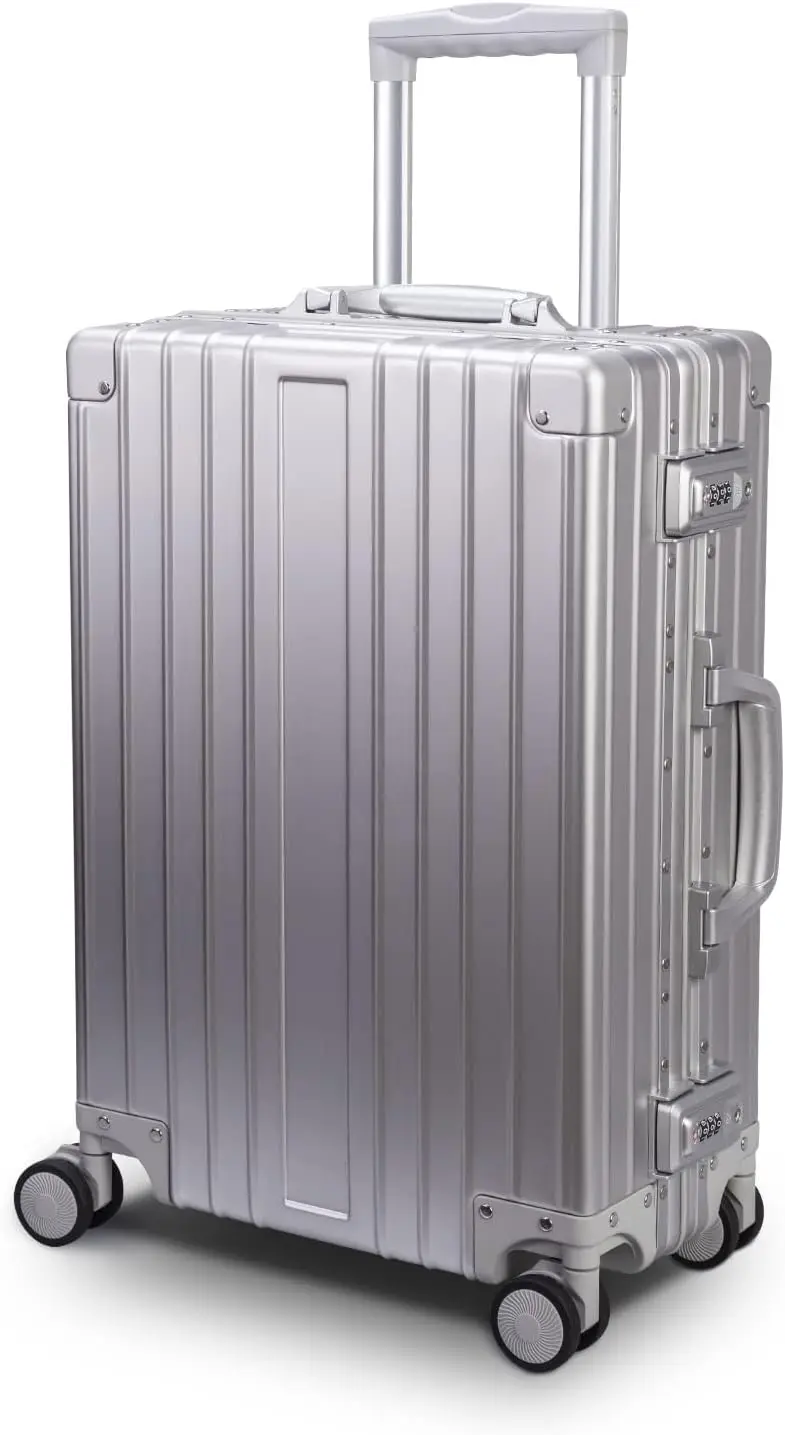 All Aluminum Carry On Luggage Zipperless Hard Shell Luggage Case With Tsa Lock Spinner Alloy Metal Suitcase (Silver, 20