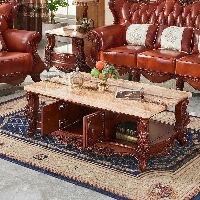 

Журнальный столик в европейском стиле, резьба по дереву, цветок, мрамор, американский роскошный классический чайный столик, журнальный столик для гостиной