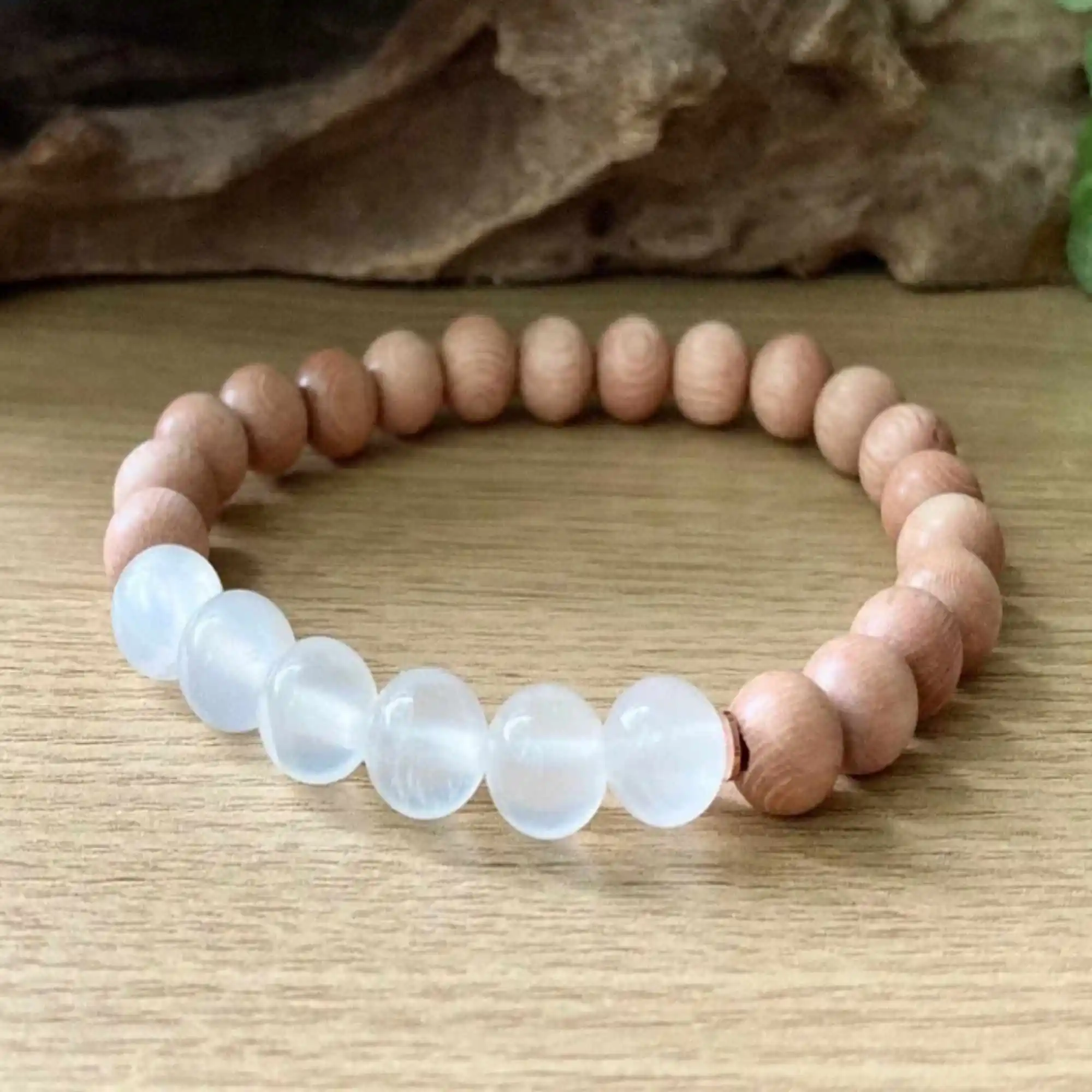 

Natural 8mm coarse selenite rosewood Pure copper spacer bracelet Wristband Pray Elegant Blessing Jewelry Fancy Women Prayer