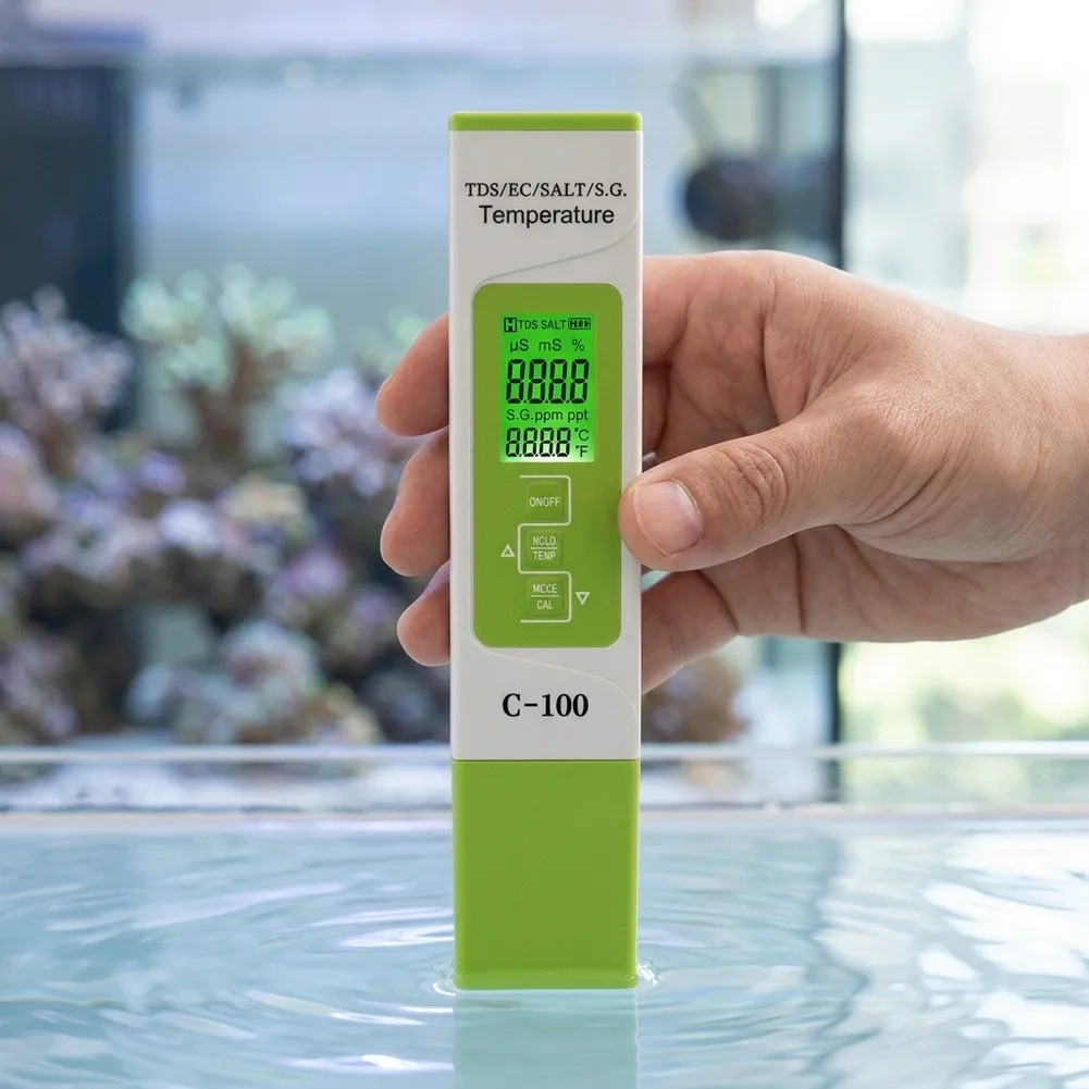 5-in-1 Salinity Temperature Tester Pen With Backlight For Aquariums Pools Hydroponics Seawater Specific Gravity Meter
