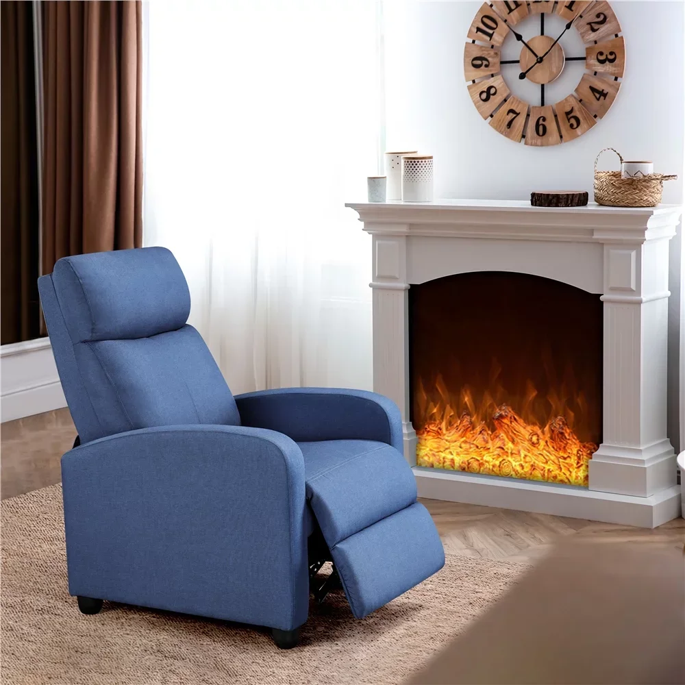 Fabric Push Back Theater Recliner Chair with Footrest,Light Blue Furniture Decoration Classical Elegance Sofa Chairs