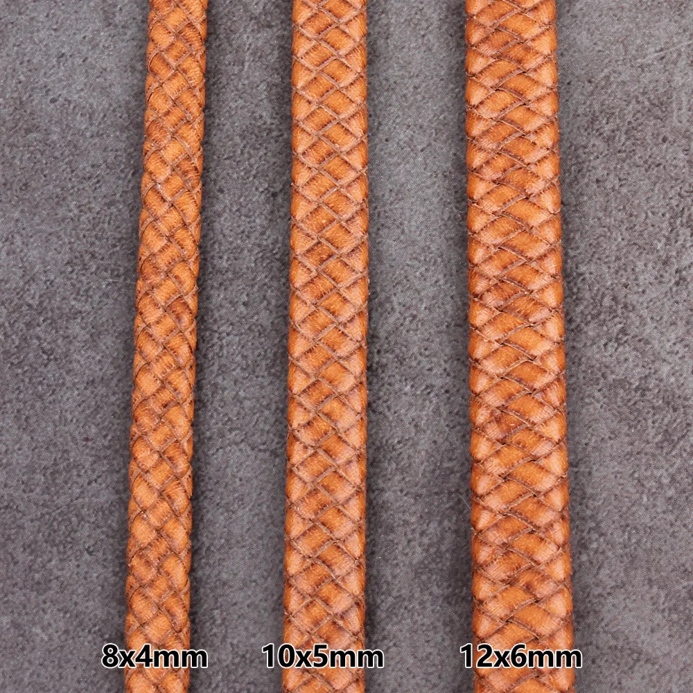 1m Echtes Rindsleder Geflochtenes Kordel Flaches Geflochtenes Lederband DIY Schmuckherstellung Armband Halskette Taschengriff Bastel-Lederseil – Detail 3