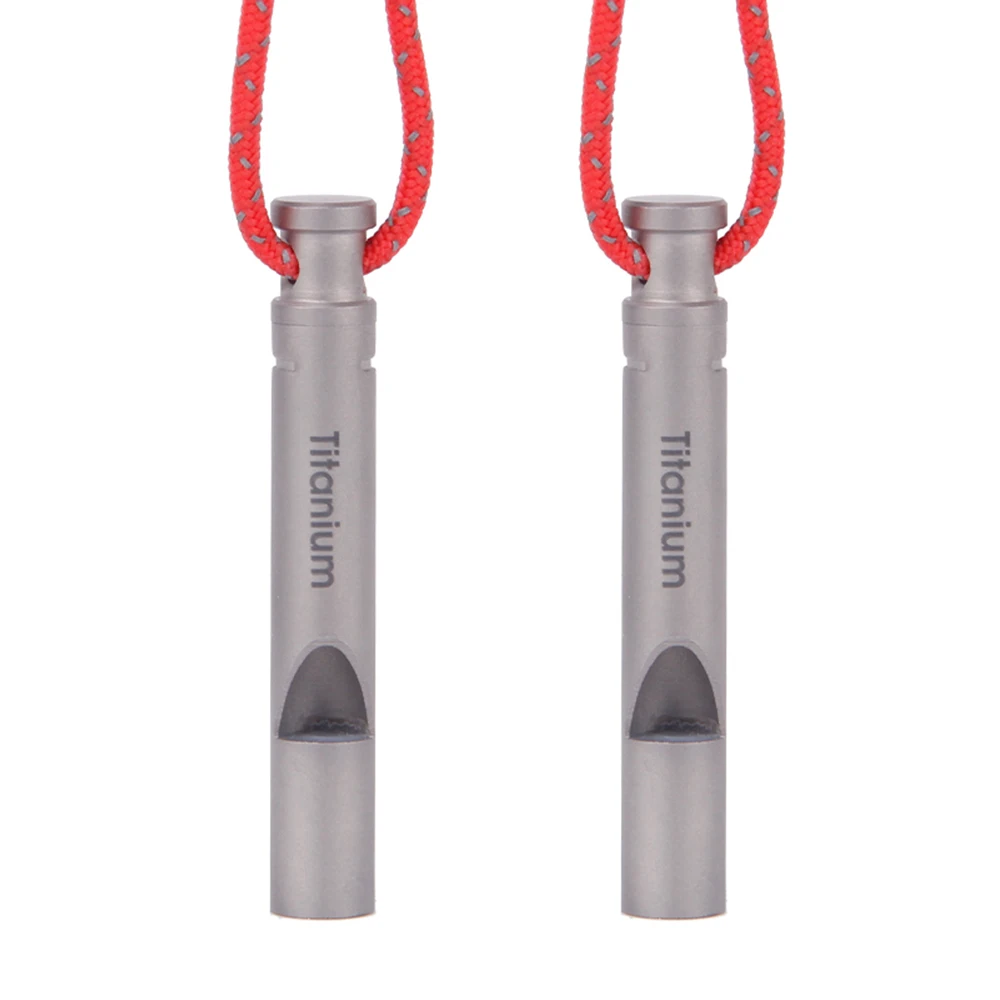 Tomshoo 1pc Ultralight Titanium Emergency Whistle with Cord Outdoor Camping Hiking Exploring Emergency Survival Loud Whistle