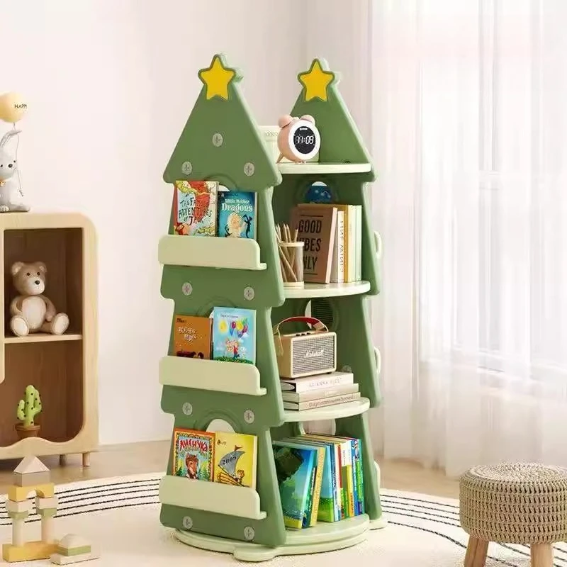 Christmas Tree Rotating Bookshelf Baby Toy Picture Book Multi-layer Storage Rack Childhood Style Furniture Book Rack for Room