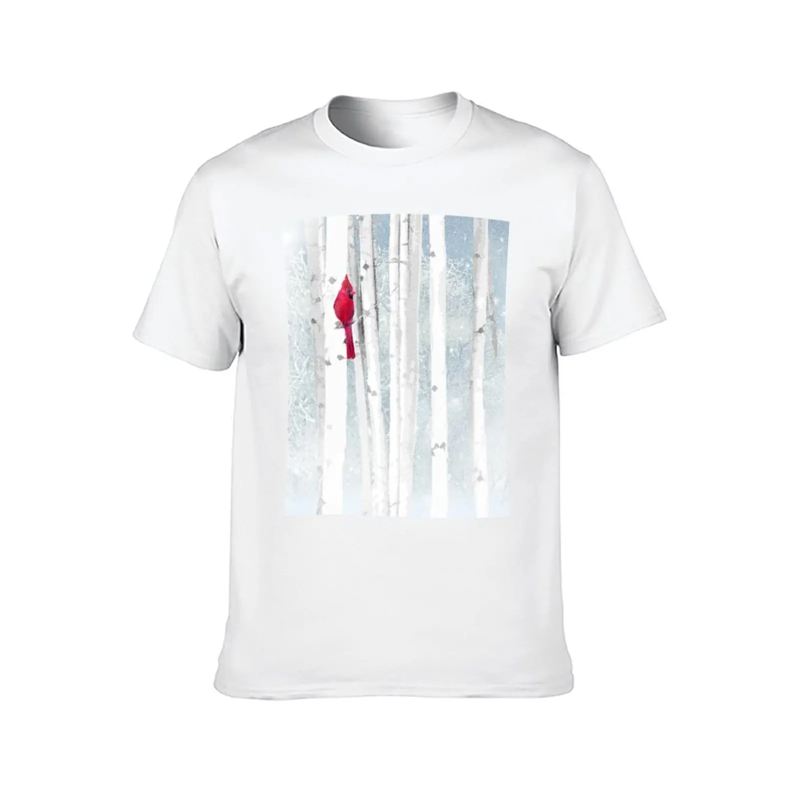 Watercolor Red Cardinal Bird Winter Birch Forest T-Shirt Short sleeve tee football t shirt summer 2025 shirts graphic tee men