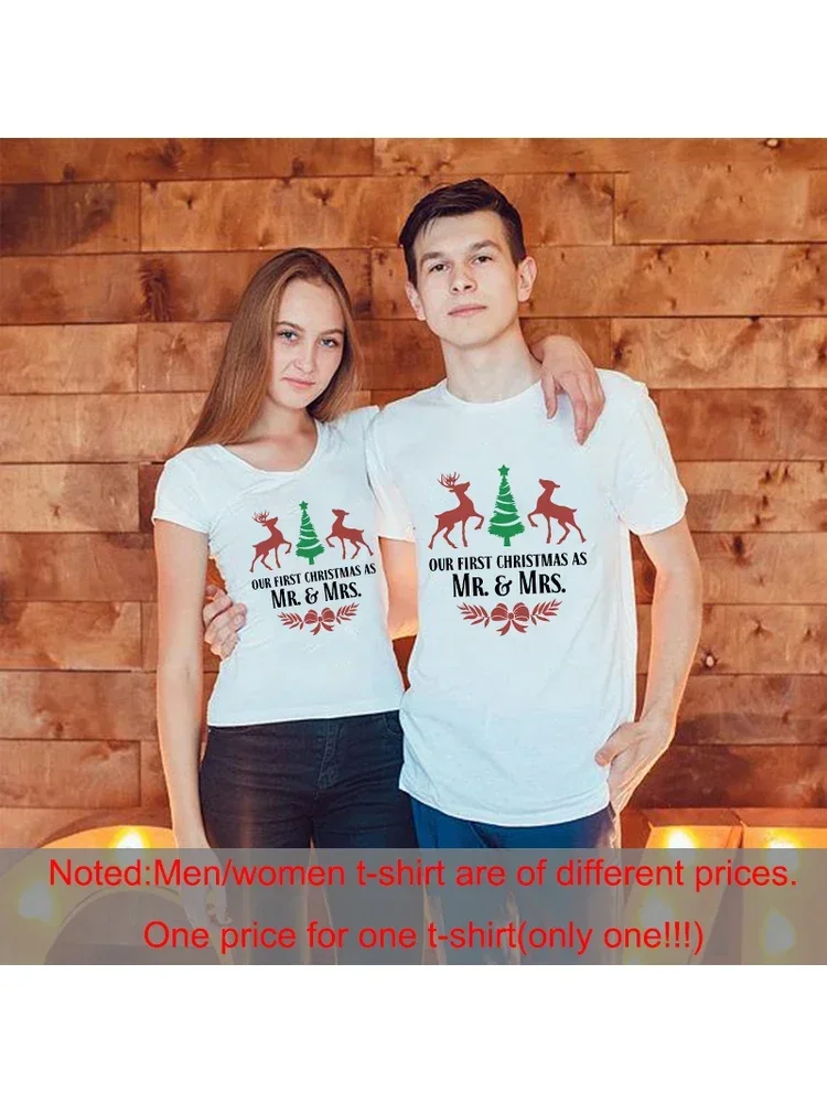 Kawaii Graphic Tees Harajuku Family T Shirt 1pcs Our First Christmas As Mr Mrs Couple Matching T-shirt Short Sleeve Clothes 2024