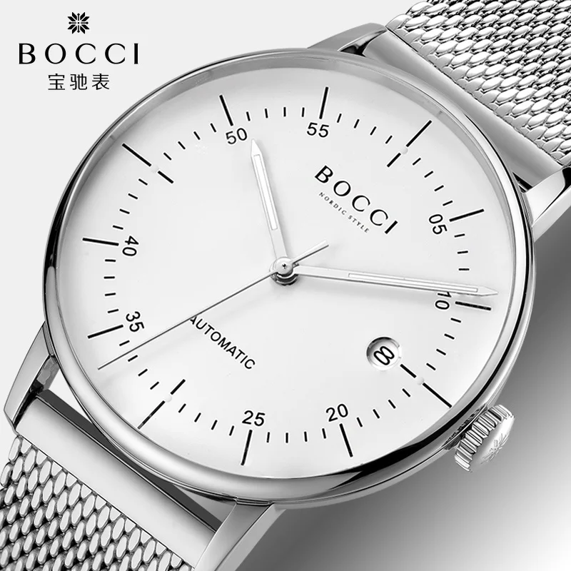 

BOCCI Men's Automatic Watch Mechanical Wristwatch Casual Dress Watch 40mm for Men Waterproof 50M with Date Colorful Leather Stra