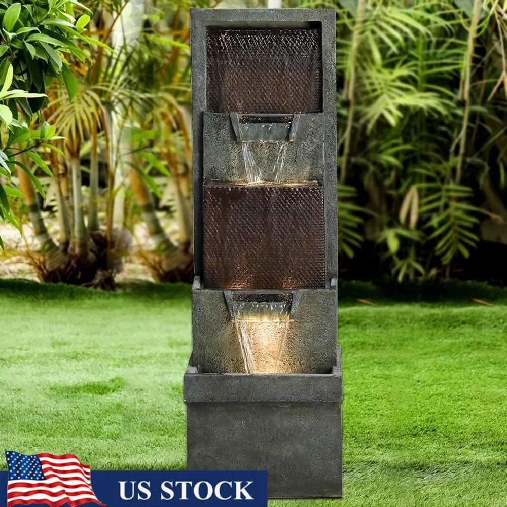 

39.3 Inch Tall Outdoor Indoor Water Fountain with LED Lights Modern Freestanding Waterfall Decorative Feature Garden Yard Living