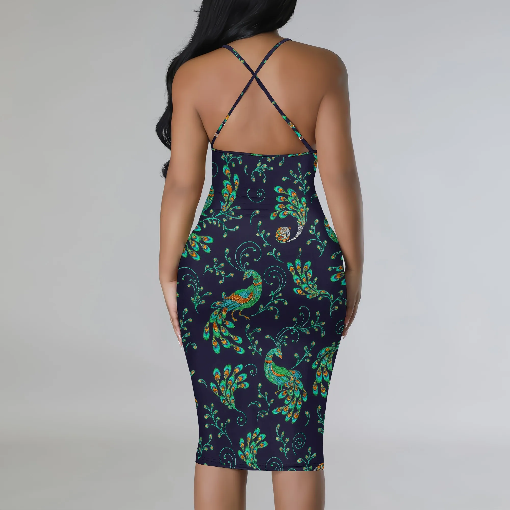 ผู้หญิงเซ็กซี่Bodycon Midiชุดฤดูร้อนแอฟริกันพิมพ์สปาเก็ตตี้ชุดBasicดอกไม้สั้นBackless Party Club Dresses