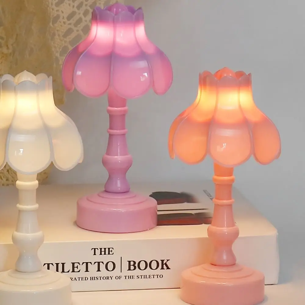 

Geometric Design Flower Bud LED Table Lamps Dollhouse Miniature Vintage Lotus Mini Desk Lamp Simple Mini Night Light Dining Room