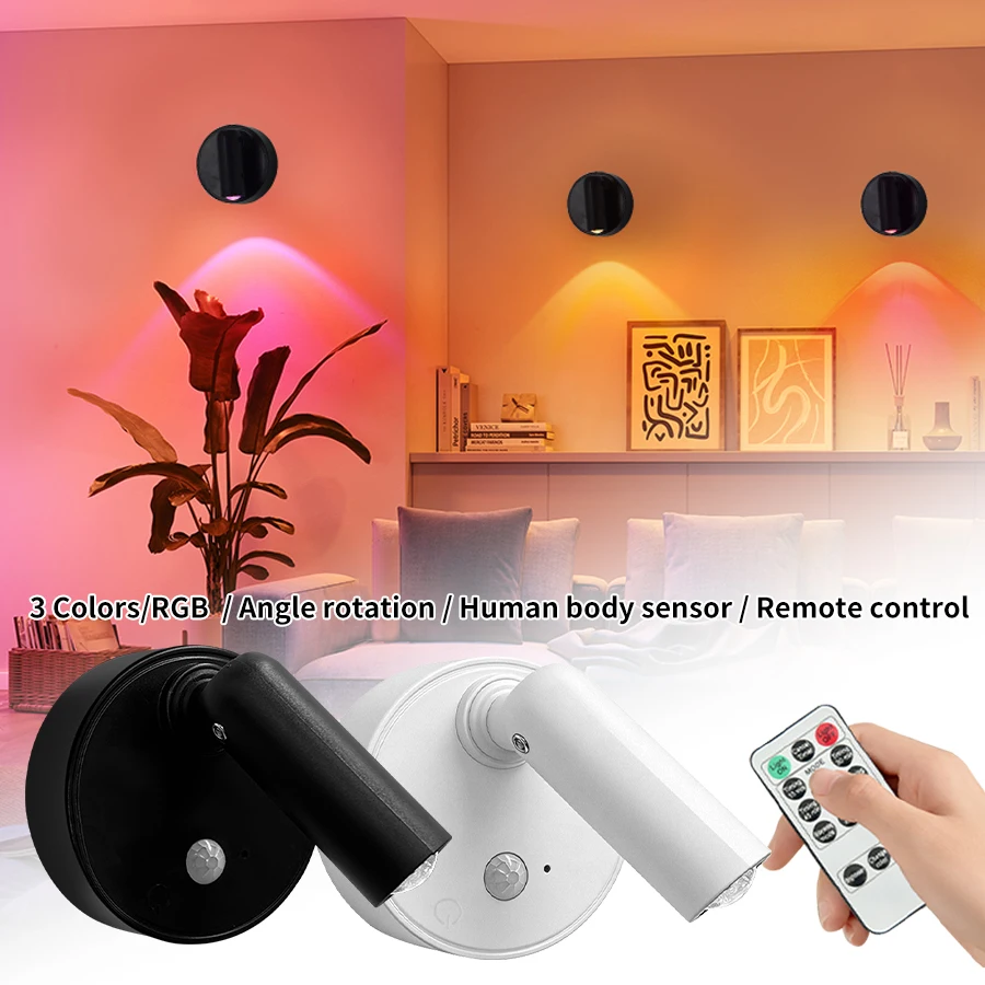 Rechargeable LED Spotlight Motion Sensor Cordless Wall Light With Remote Bedside Lamp Closet Cabinet Picture Art Display Light