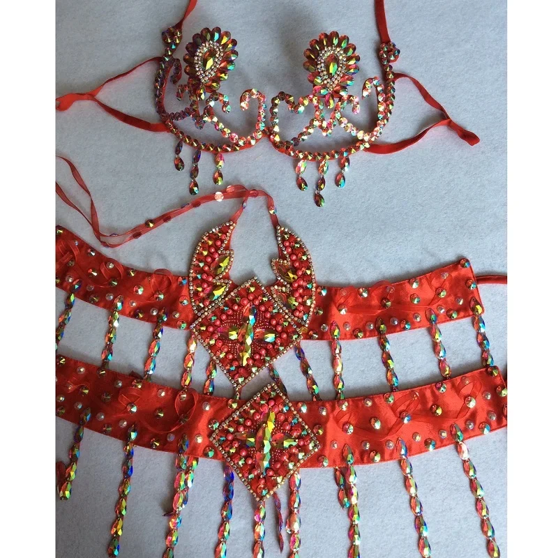 Show girl party outfit luxuryShowgirl Cosplay Carnival Samba Wire Bra Waist Belt Women Handmade Belly Dance Stage Performance We