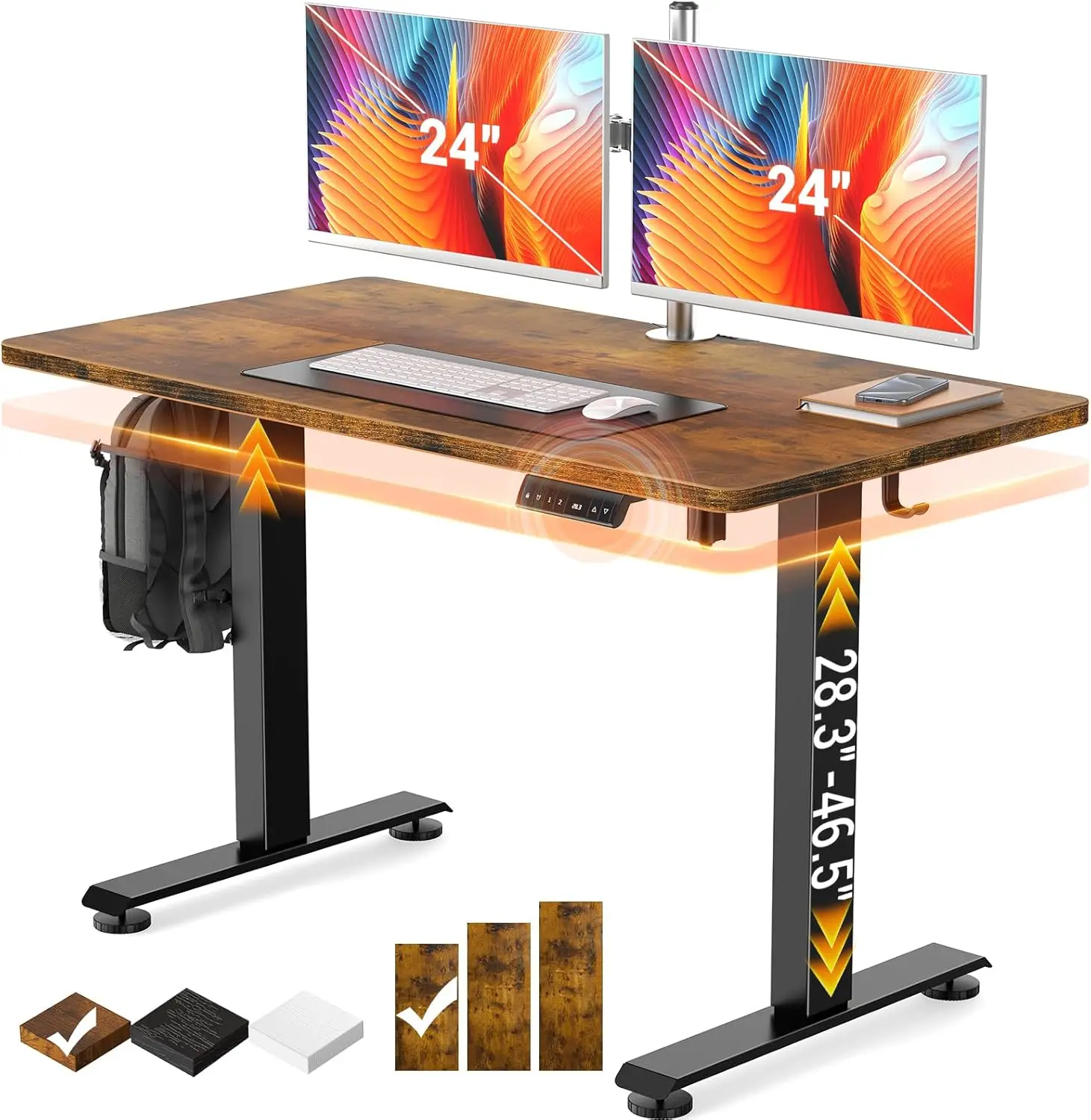 

47.2' Adjustable Standing Desk, Wood Desktop Computer Table for Home Office, Study & Gaming, Modern Brown Furniture for Small Sp