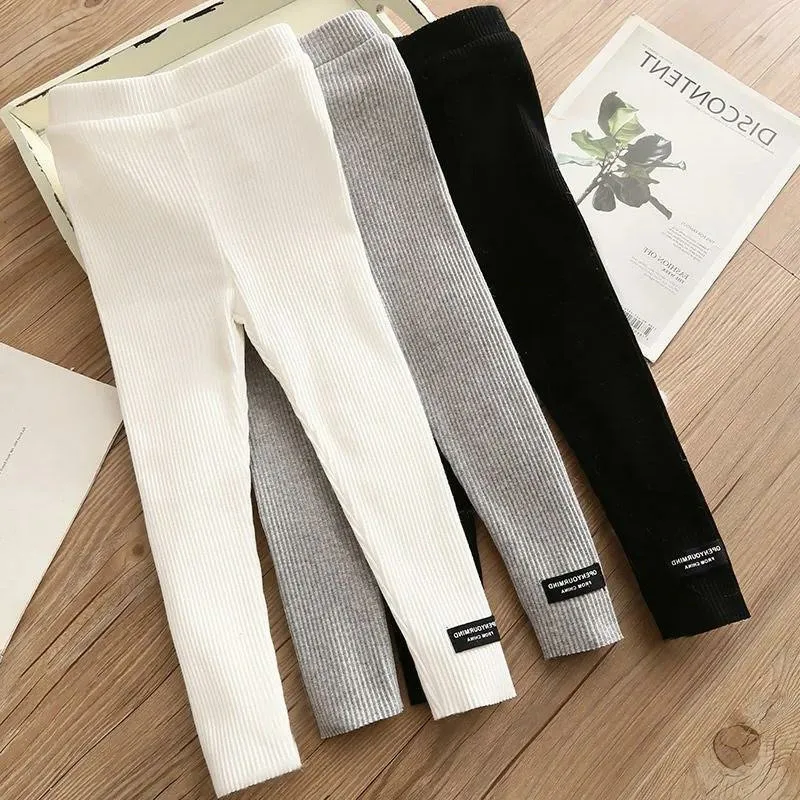 

Autumn Winter 1-6Y Girl Leggings Thicken Solid Letter Label Kid Girl Tight Pants Casual Elastic Waist Toddler Baby Girl Trousers
