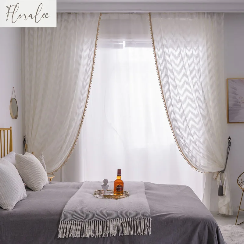 Translucent and Opaque, Nordic Light Luxury, Modern and Simple Ripples  Curtains for Living Dining Room Bedroom  Custom Size