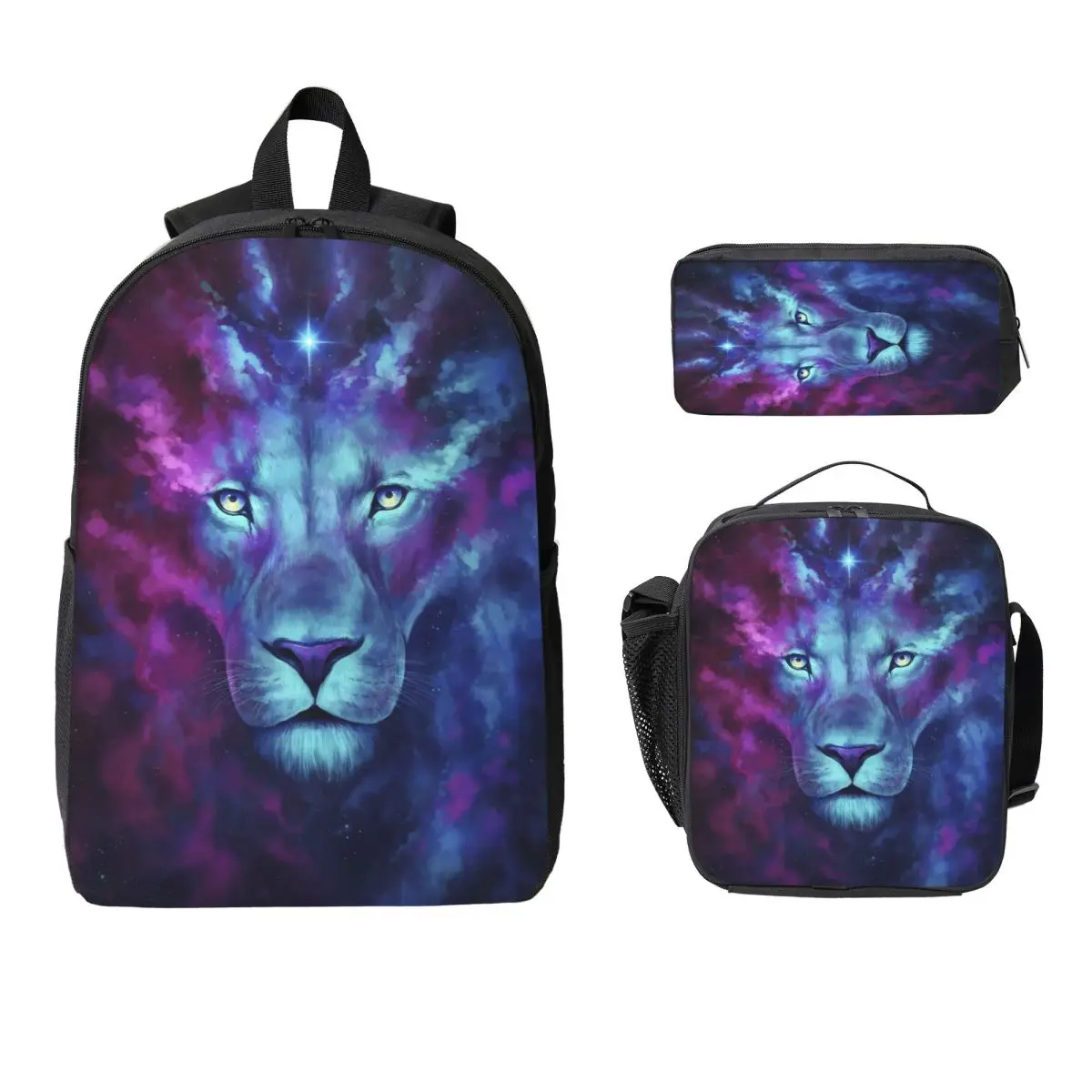 

3Pcs Celestial Lion Backpack Set for Boy Girl Pen Bags Bookbag Sets with Lunch Box For School Students Daypack