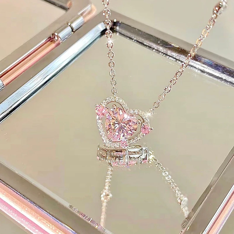 Neue 925 Sterling Silber Luxus Zirkon Süße Herz Anhänger Halsketten Für Frauen Designer Schmuck Geschenk Weiblichen Schmuck Kostenloser Versand – Detail 7