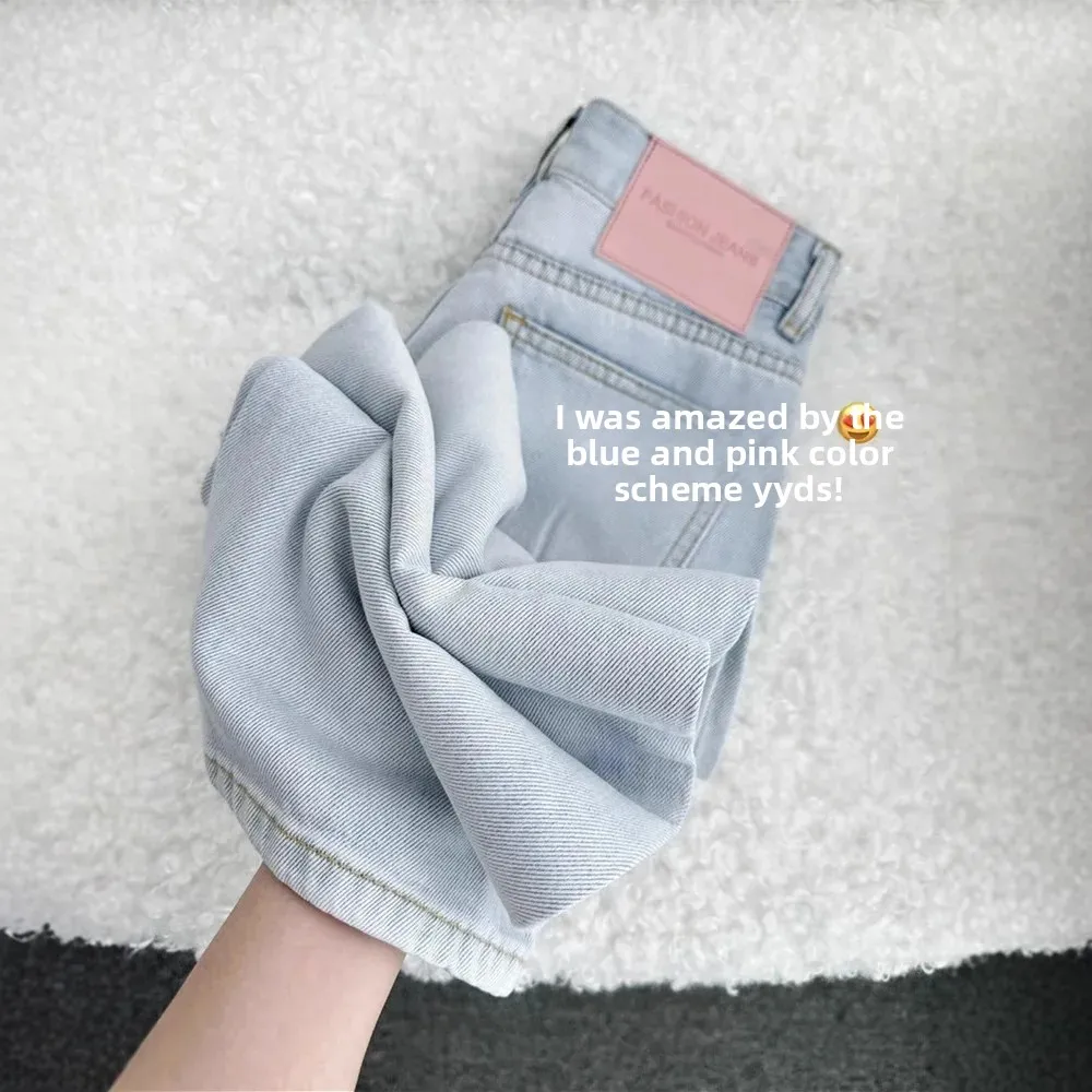 

Утягивающие широкие джинсы с высокой талией, женские голубые прямые тонкие осенние брюки больших размеров, свободные брюки, джинсы с высокой талией