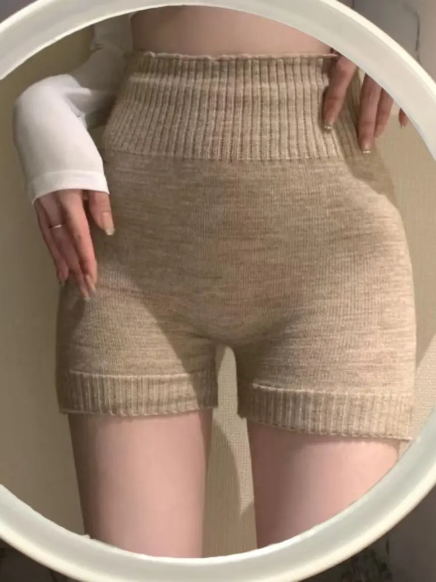 

Женские трикотажные шорты Y2K, корейские антибликовые защитные брюки с высокой талией, теплые зимние универсальные штаны