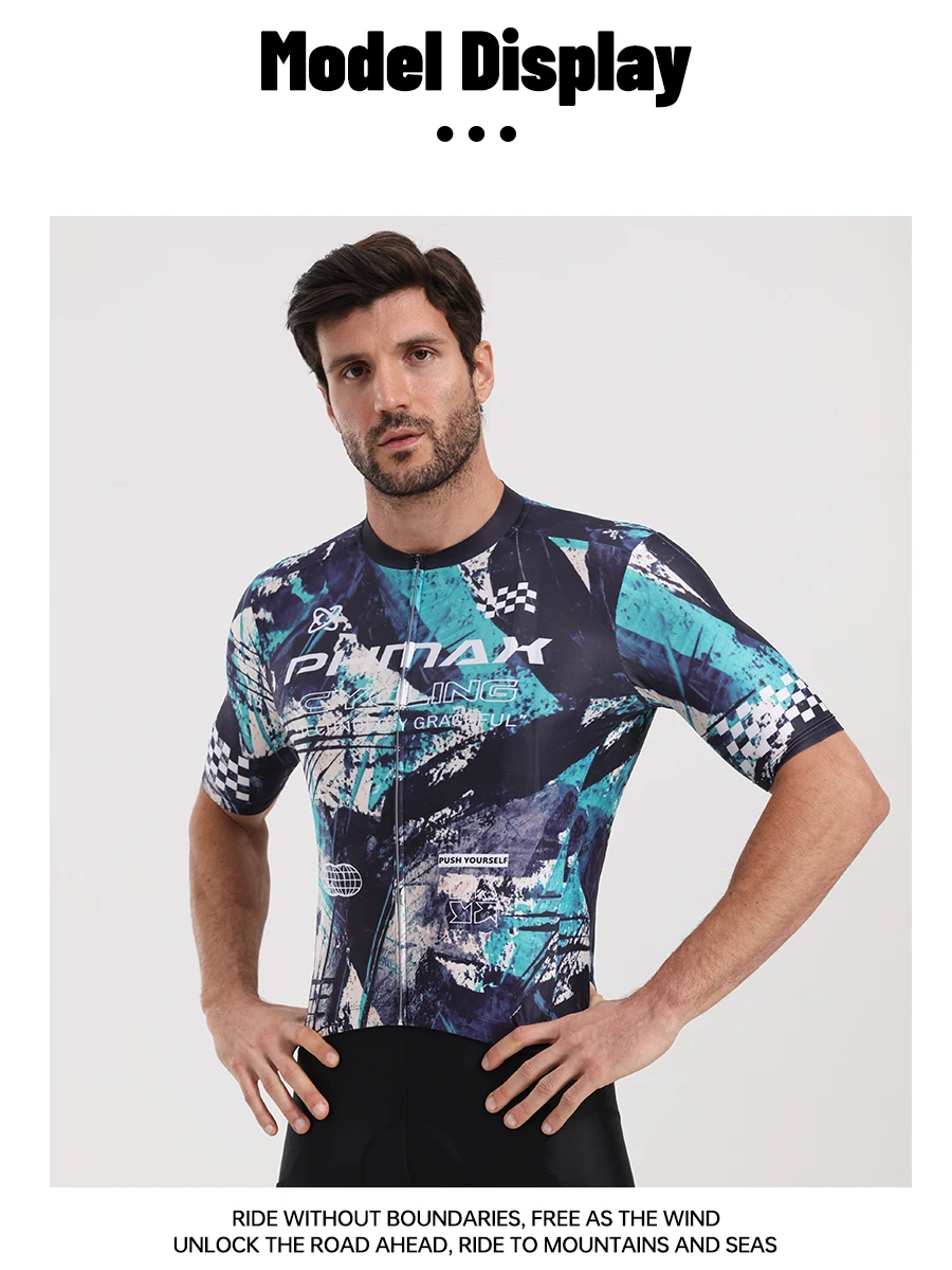 PHMAX Herren-Mountainbike-Trikot, kurzärmelig, Fahrradtrikots mit 3 Taschen, Renntrikot, Fahrradbekleidung mit durchgehendem Reißverschluss – Detail 11