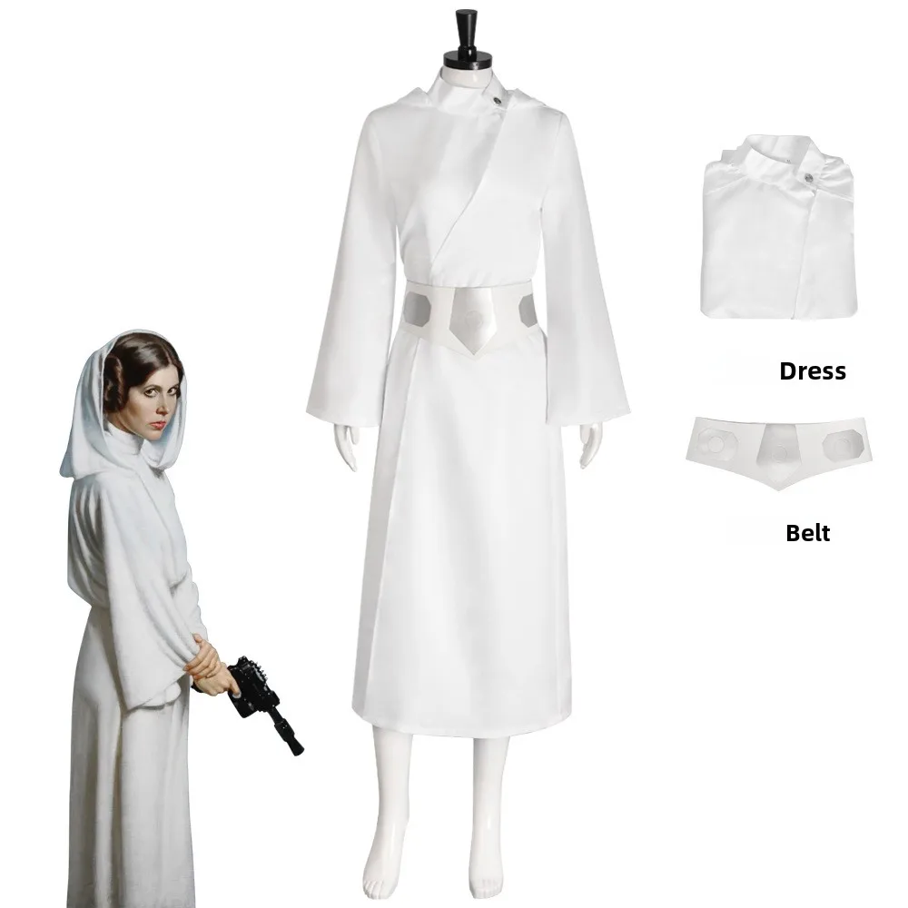 

Leia Cosplay Role Play White Robe Wigs Movie Space Battle Princess Costume Adult Women Roleplay Fancy Dress Up Party Clothes
