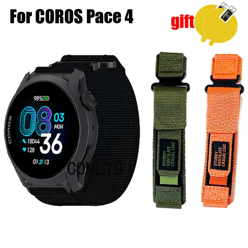 

For COROS PACE 4 Strap Smart Watch Nylon Canvas Sports soft Band Women men Outdoor Belt Screen protector film