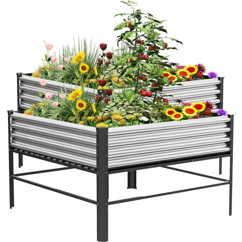 

Doniks Raised Garden Bed with Legs, 48×48×32in Large Outdoor Metal Galvanized Garden Planting Box,1000lb Capacity for Vegetables