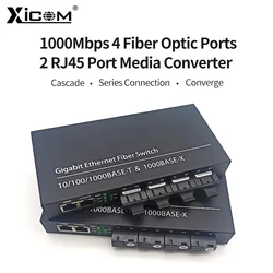 Gigabit Fiber Optical Media Converter 100/1000M 20KM 4 Fiber Port 2 RJ45 Port Singlemode Single Fiber Transceiver Duplex/Simplex