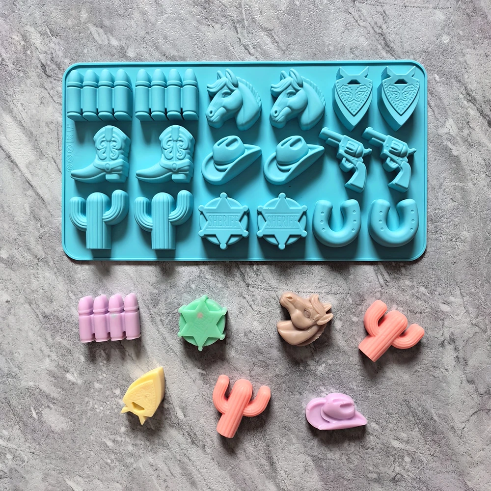 1pc Western cowboy chocolate candy silicone mold 3D hat boot saddle shaped gummy baking mold
