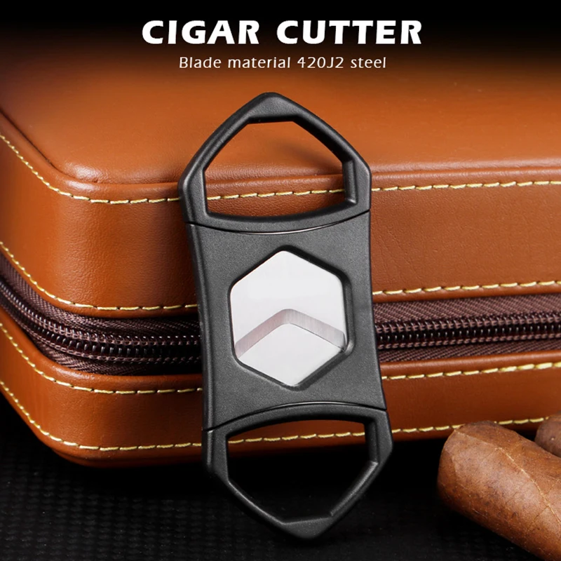 2026 New Cigar Cutter Set 3-Piece Smooth Blade Matte Texture Parallel Scissor V-shaped Cigar Drill Portable Practical Cigar Set