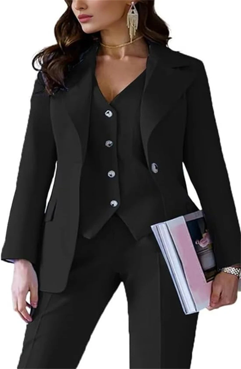 Traje elegante de 3 piezas para mujer, trajes de oficina de negocios para mujer, trajes casuales de esmoquin ajustados para mujer (Blazer + chaleco + pantalones)