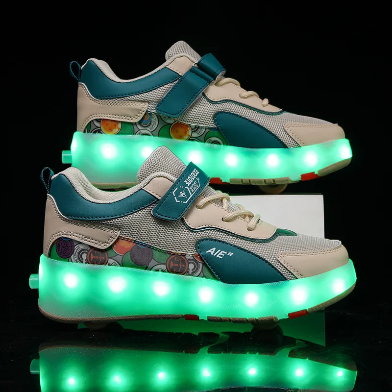 Youth Roller Shoes With 4 Wheels Retractable LED Lights Running Children Street Flashing Deformation Fashion Casual Skate Shoes