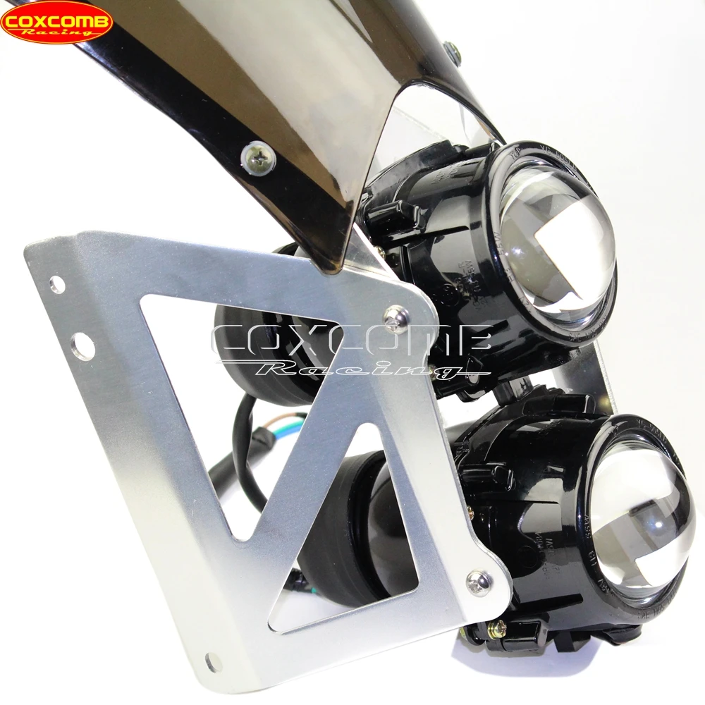 مصباح أمامي مزدوج للدخان الزجاج الأمامي ، مصباح أمامي ضوئي ، دراجات شوارع هوندا سكرامبلر ، رياضة مزدوجة عارية ، دراجة نارية ترابية