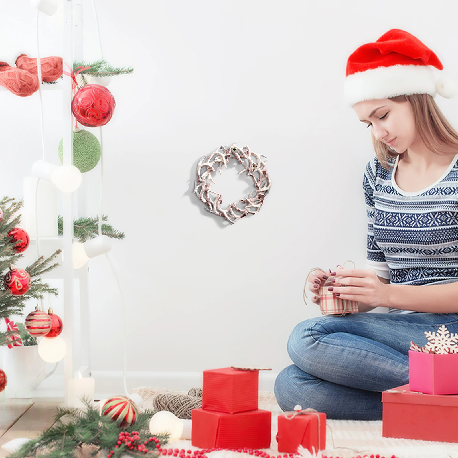 

Front Door Xmas Wreath Simulation Antler Wreath Elegant Beautiful Suitable Bedroom Office Living Room Xmas Garden Wall Ornament