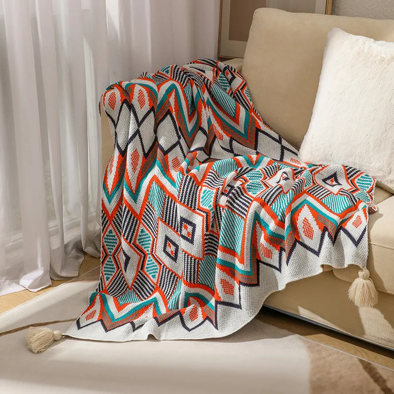 

Bohemian Style Sofa Cover Blanket, Air Conditioning for All Seasons, Nap Decoration, Ethnic Style Bed Tail Blanket