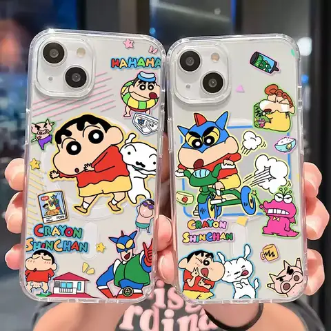 Funny Crayons Shinchans Magsafe 자기 전화 케이스 iPhone 16 15 14 13 12 11 8 7 Plus Pro Max X XR XSMax 소프트 클리어 커버