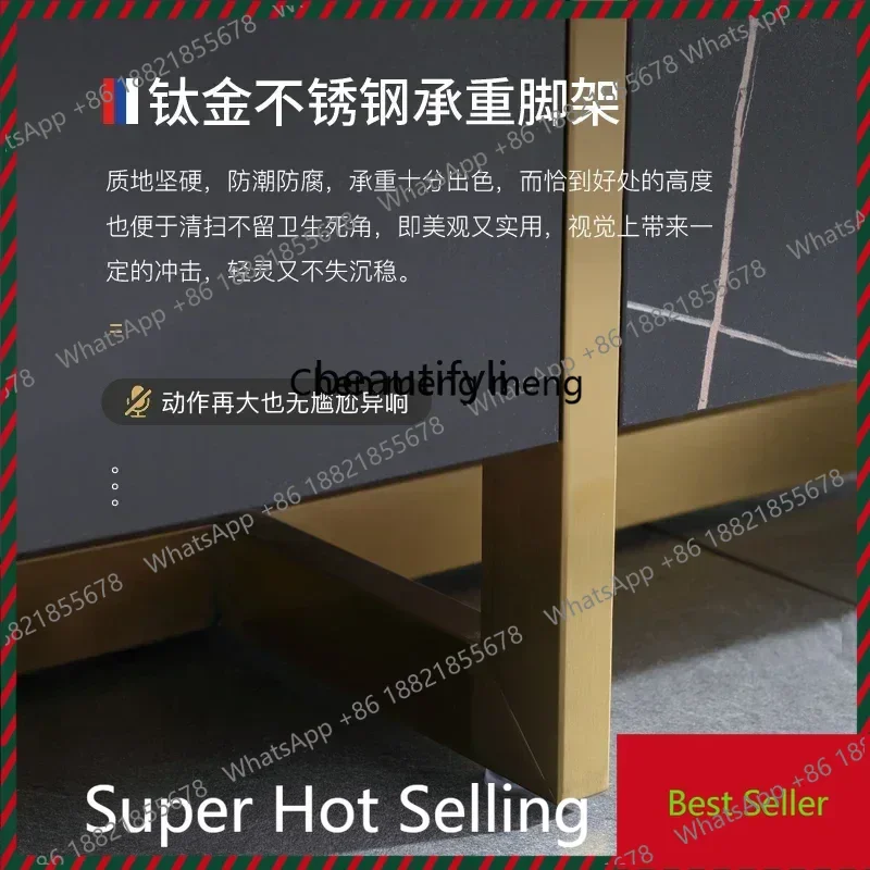 Black Stone Plate TV Cabinet Modern Light Luxury Household Storage Stainless Steel Marble Floor Cabinet