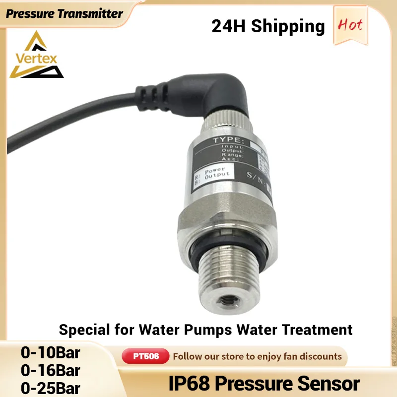 DC24V Pressure Transducer Water Pump Sensor Pressure Transmitter 0-2.5Mpa 0-25Bar IP68 PT506 Variable Frequency G1/4 4-20mA