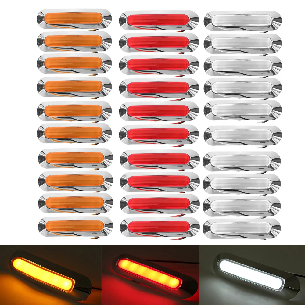 10pcs 6 LED 12V 24V Side Marker Light External Warning Lamp Indicator Tail Light Car Trailer Truck Lorry Tractor Bus Caravan