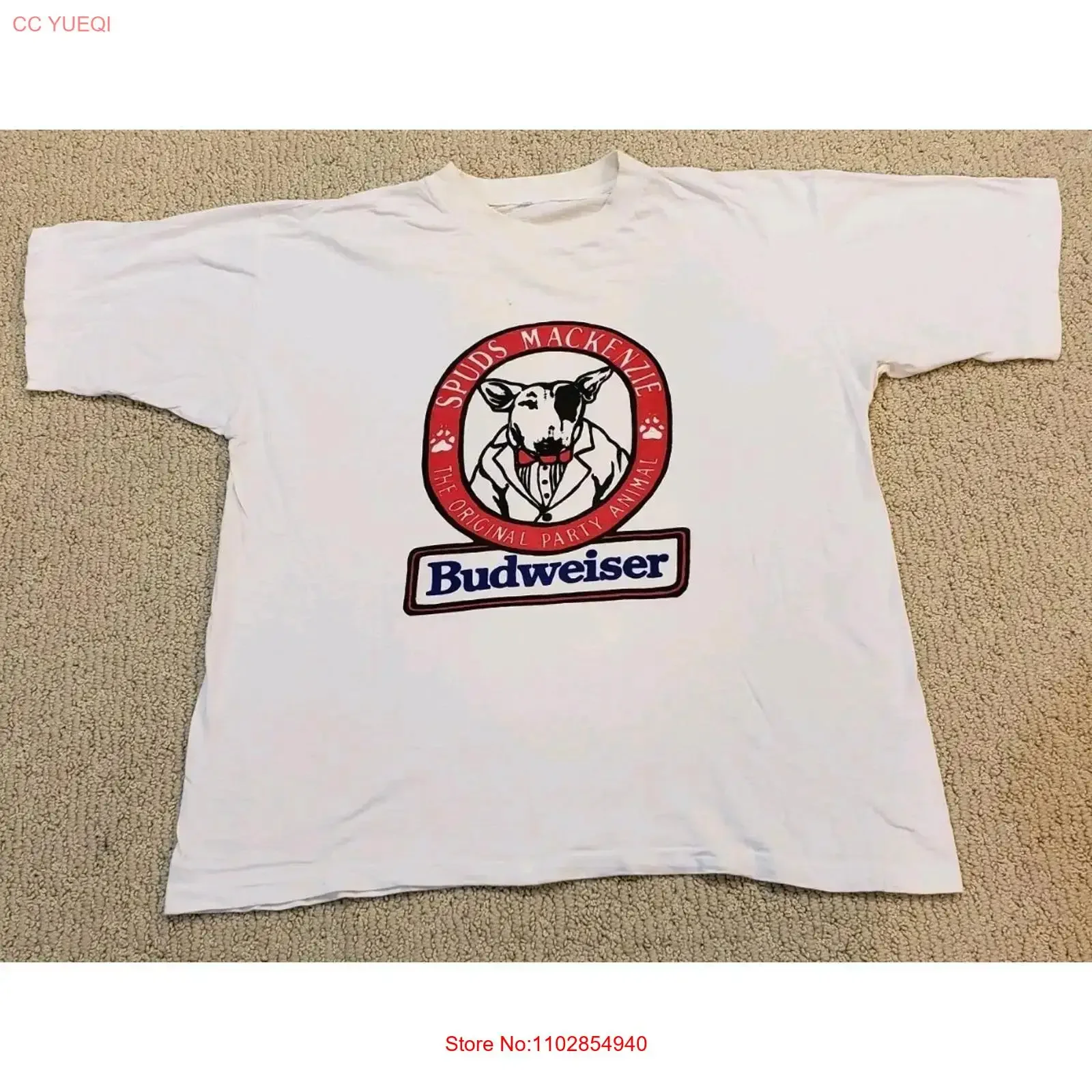 Vtg Spuds Mackenzie оригинальная вечерние футболка с изображением животных «Будвейзер» CHECK MEASURES винтажная стильная универсальная повседневная футболка