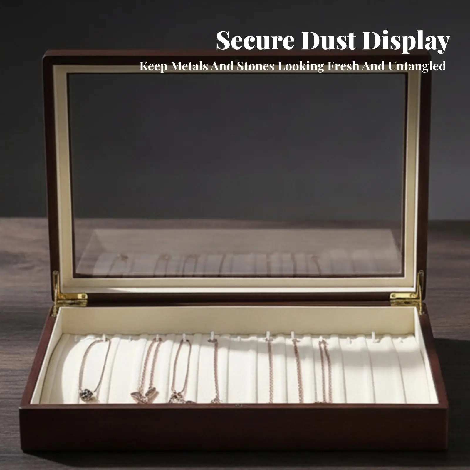 12-Compartment Jewelry Tray Dustproof Jewelry Display Case with Glass Lid Transparent Divided for Dresser, Vanity